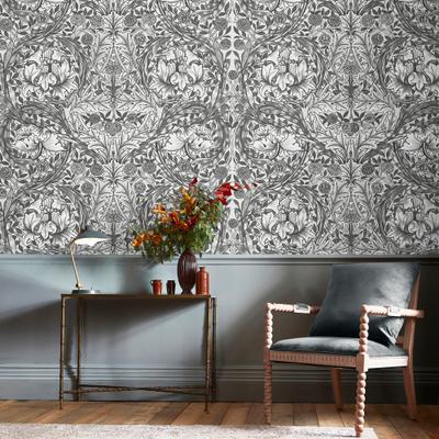 Vliestapete "African Marigold", grau, B:10m L:2,5m, Vlies, WILLIAM MORRIS AT HOME, Tapeten, 10mx52cm (ca. 5m2)