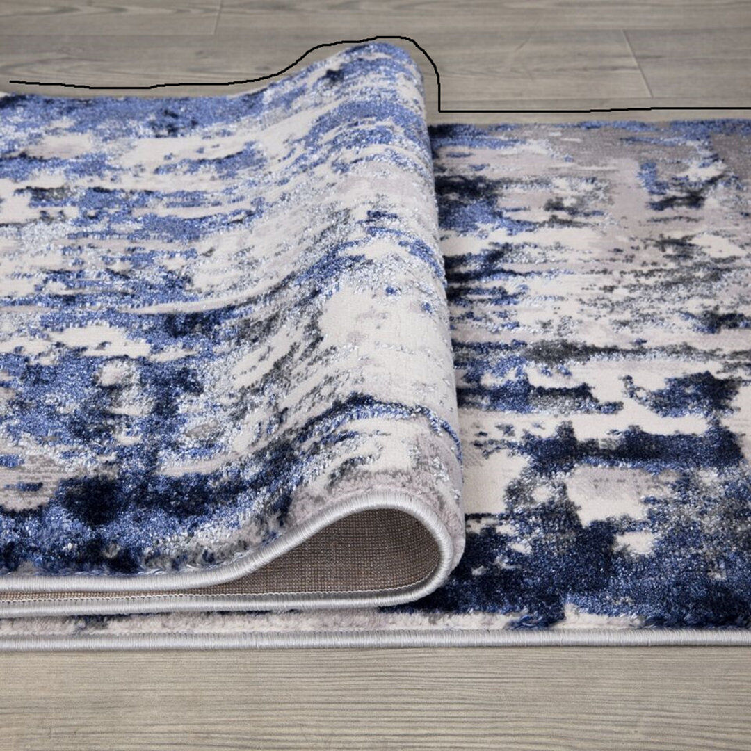 Borough Wharf Stockard Abstract Area Rug Navy Runner 60 x 220cm
