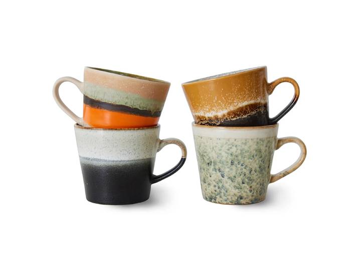HKliving - 70's Cappuccino Tassen, 330 ml, verve (4er-Set)