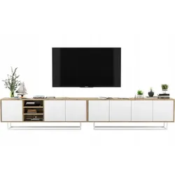 TV-LOWBOARD 2er-Set Apollo Wotan Eiche / Weiß matt 300 cm mit Metallrahmen