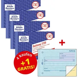 Avery Zweckform Quittungsbuch A6 Querformat inkl. Mwst. - 4 + 1 Gratis