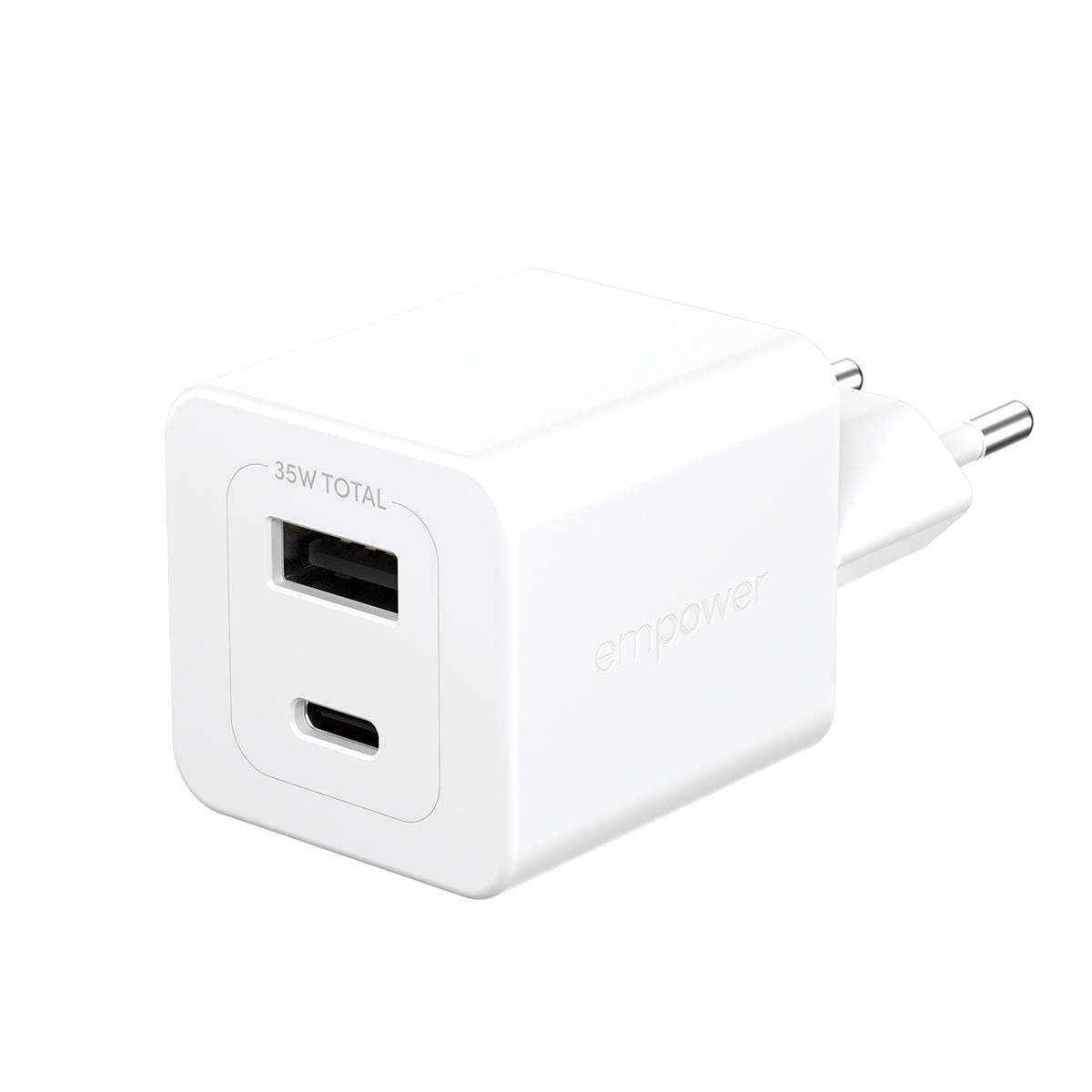 empower by PanzerGlass Turbo 35W Ladegarät inkl. USB-C + USB-A EU Anschluss Silber Weiß