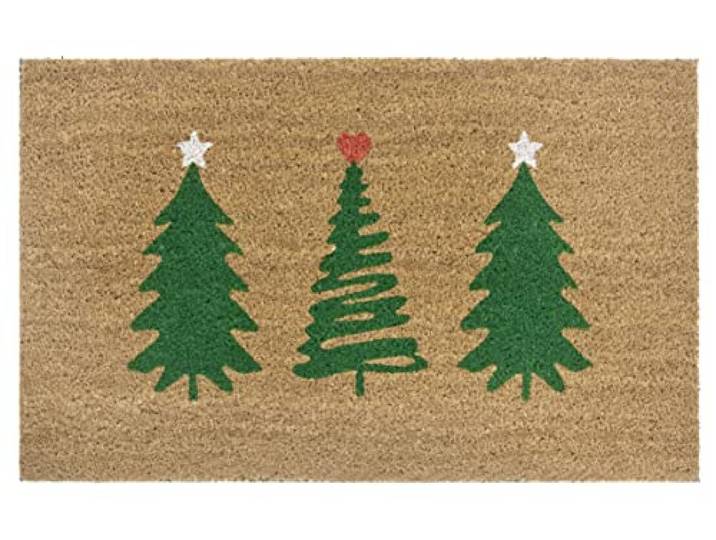 Hanse Home Kokos Fußmatte Weihnachten für Innen - Schmutzfangmatte Natur, Kokosmatte Weihnachtsbaume Grün, Fußabtreter rutschfest für Flur, Eingangsbereich - 45x75cm