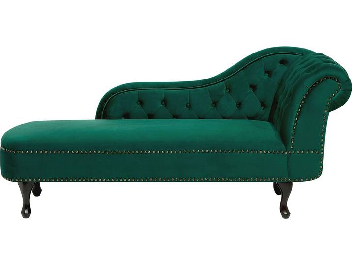 BELIANI Chaiselongue Rechtsseitig Dunkelgrün Samtstoff Holzfüße Glamourös