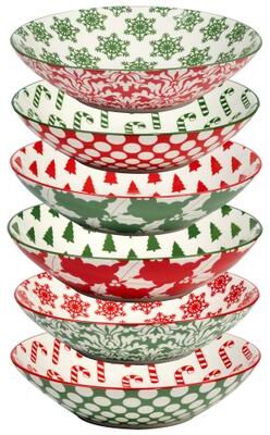 Certified International Winter Medley 40 oz. Soup Bowls, Set of 6 Assorted Designs - 40 oz.