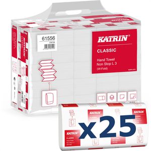 Katrin Papierhandtücher Non Stop L3 wide, 61556, 3-lagig, Interfold-Falz, weiß, Tissue, 24 x 32 cm, 2250 Stück