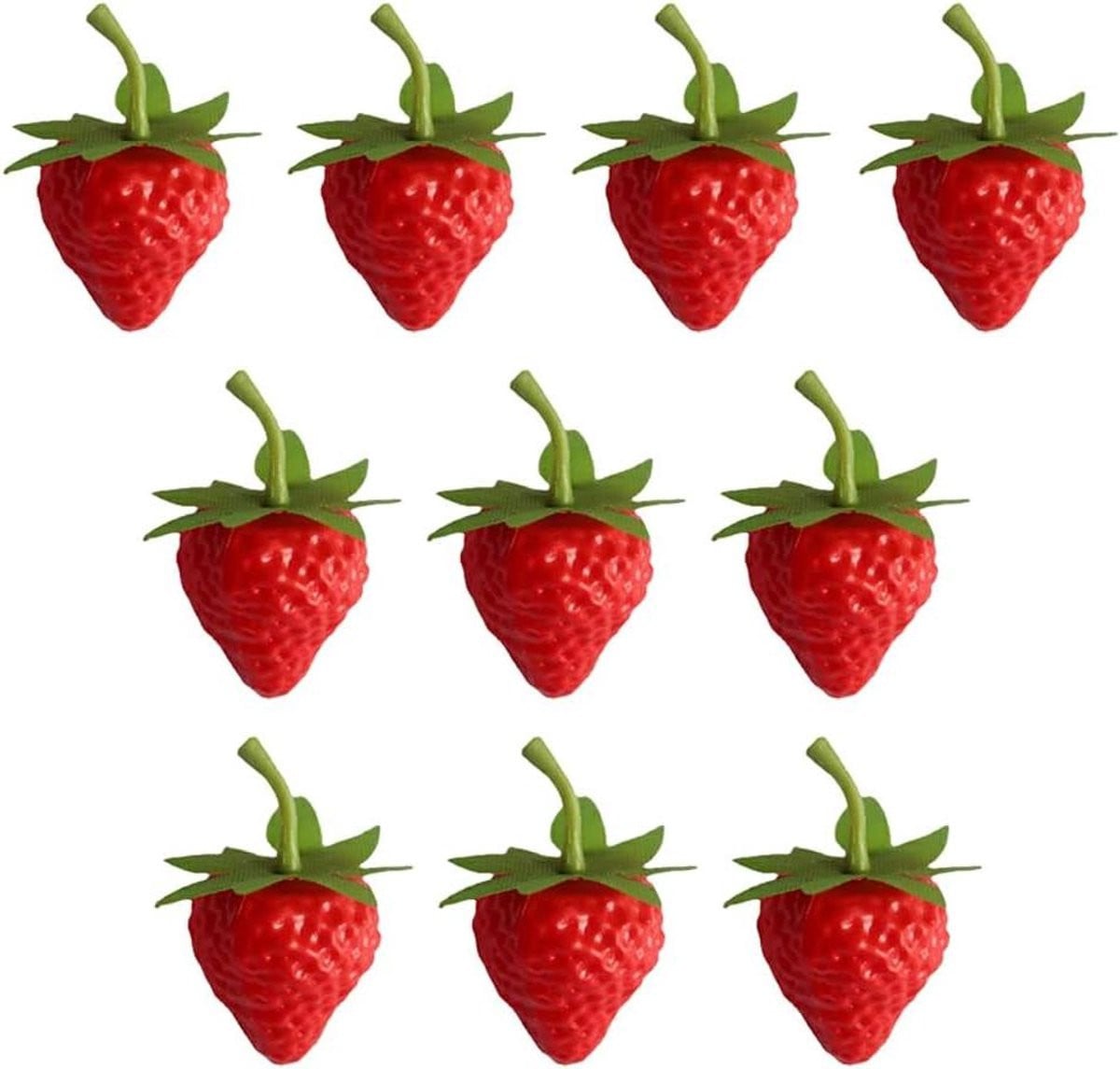 Set van 10 realistische kunst aardbeien voor decoratie, rood
