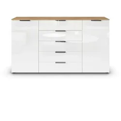 Kommode Flipp Glas Braun, Weiß Eiche /