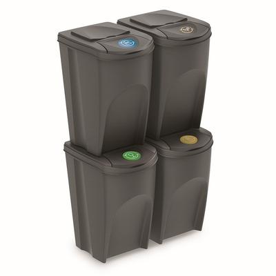 Set mit 4 140L Prosperplast Sortibox Kunststoff-Recyclingbehältern in Grau