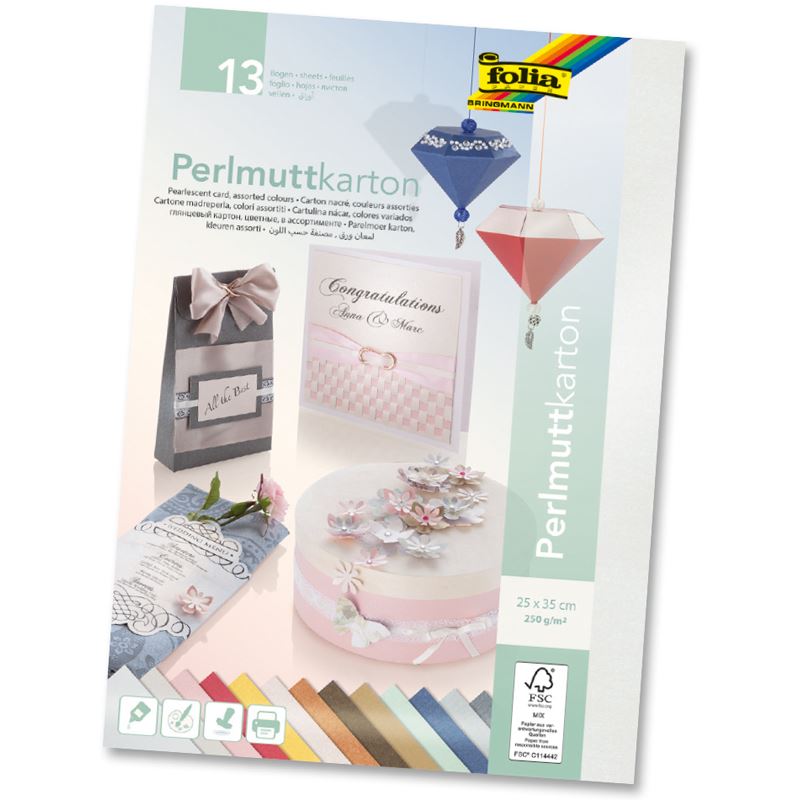 Folia Perlmuttkarton (B)250 x (H)350 mm, 250 g/qm, 13 Blatt