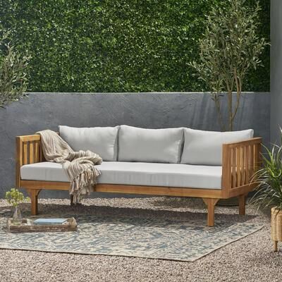 Kodotan sofa Acacia Wood 3 Seater Daybed Slat Panel Design Water Resistant Cushions