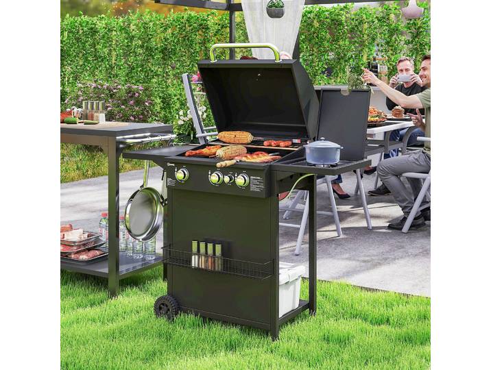 Outsunny Barbecue Gaz 3+1 Brûleurs 8,5kW Acier Noir