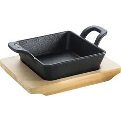 All`Grill Gusseisenpfanne, mit Holzuntersetzer quadratisch