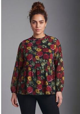 Plus Size Women's Paulina Peplum Blouse by Avenue in Black Romance Floral (Size 18)