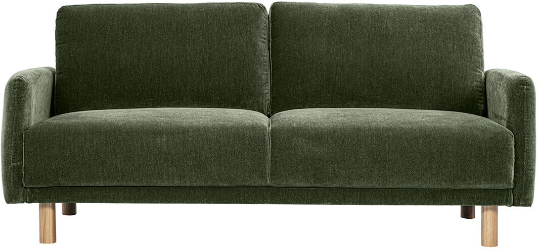 Miliboo Designersofa 3-Sitzer in Samtoptik khakigrün und hellem Holz BONO