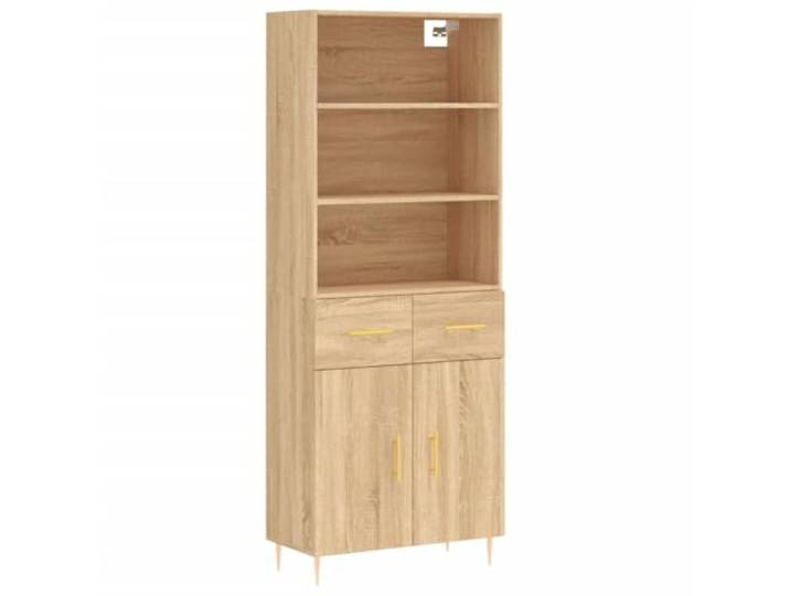 HGFDVCMR Highboard Sonoma-Eiche 69,5x34x180 cm Schrank Holzwerkstoff Eleganter Aufbewahrungsschrank mit Metallfüßen für Wohnzimmer und Flur, stabiles Design in Sonoma-Eiche Optik.