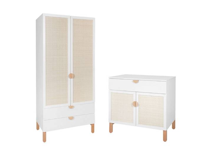 Commode 2 portes et armoire 2 portes Bellamy Laurie Blanc et bois