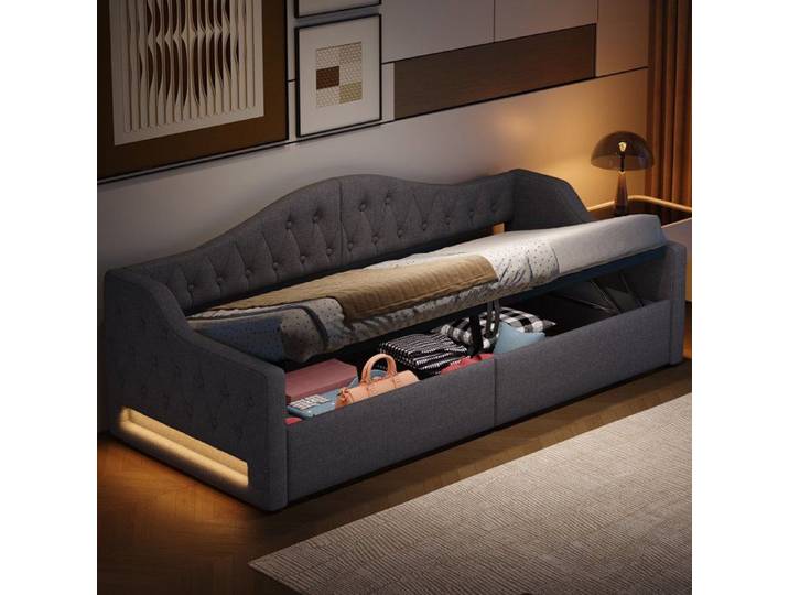 Lit coffre 90x200 avec rangement intégré et LED idéal invités