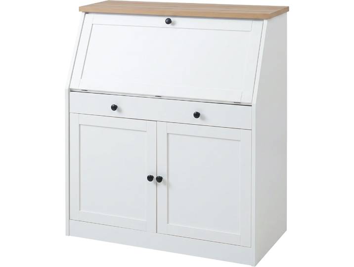 Sekretär GOODPRODUCT Ismund , weiss (weiß), B:98cm H:110cm T:48cm, Sekretäre, Sekretär, viel Stauraum, mit Kabelkanal, Breite: 98 cm