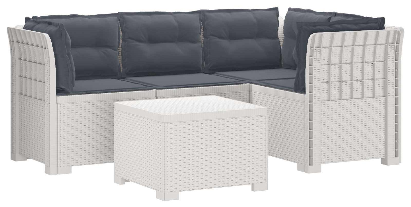 4-Sitzer Garten Sofa mit Kissen Rattan Look PP Weiß