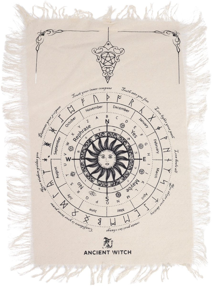 Ancient Wisdom Pendulum Divination Cloth Sun Face - Natuurlijk & Zwart