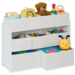Relaxdays Kinderregal mit 9 Stoffboxen Weiß