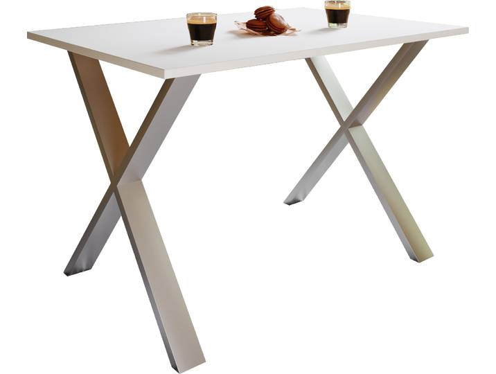 Esstisch VCM Premium Holz Esstisch Küchentisch Xona X 140x80 , weiß (silber, weiß), B:140cm T:80cm, Tische, Esstisch