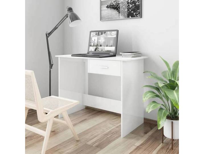 Clarence* Bureau rectangulaire pour Ordinateur - Bureau Informatique Blanc brillant 100x50x76 cm Bois d'ingénierie &Europ2959633