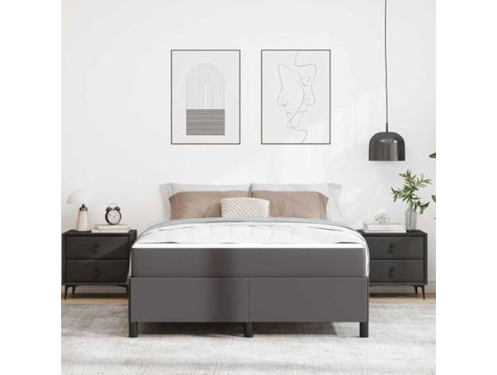 KTHLBRH Bettgestell aus grauem Stoff, 140 x 190 cm Technisches Holz, atmungsaktiv, modernes Design, gepolsterte Unterseite