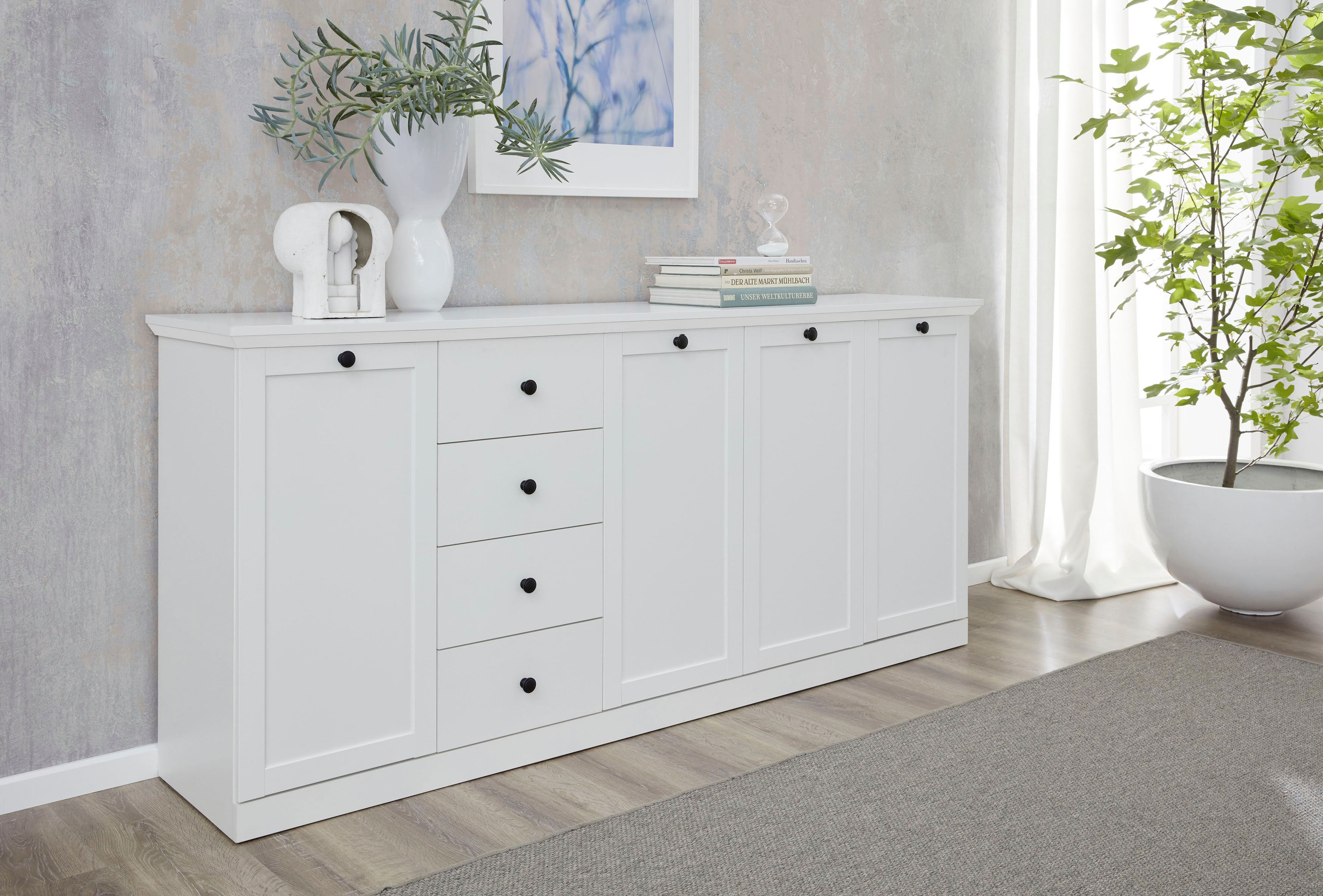 Sideboard HOME AFFAIRE "Örebro", weiss (weiß), Sideboards, Sideboard, Kommode, zeitloser Landhausstil, mit Vollauszug weiß Einheitsgröße