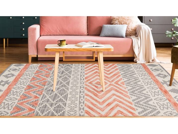 Teppich ARTE ESPINA Ethnie 100 , orange (grau, apricot), B:200cm H:10mm L:290cm, Baumwolle, Teppiche, Teppich, 3D-Design, Kurzflorteppich, Ethno-Design