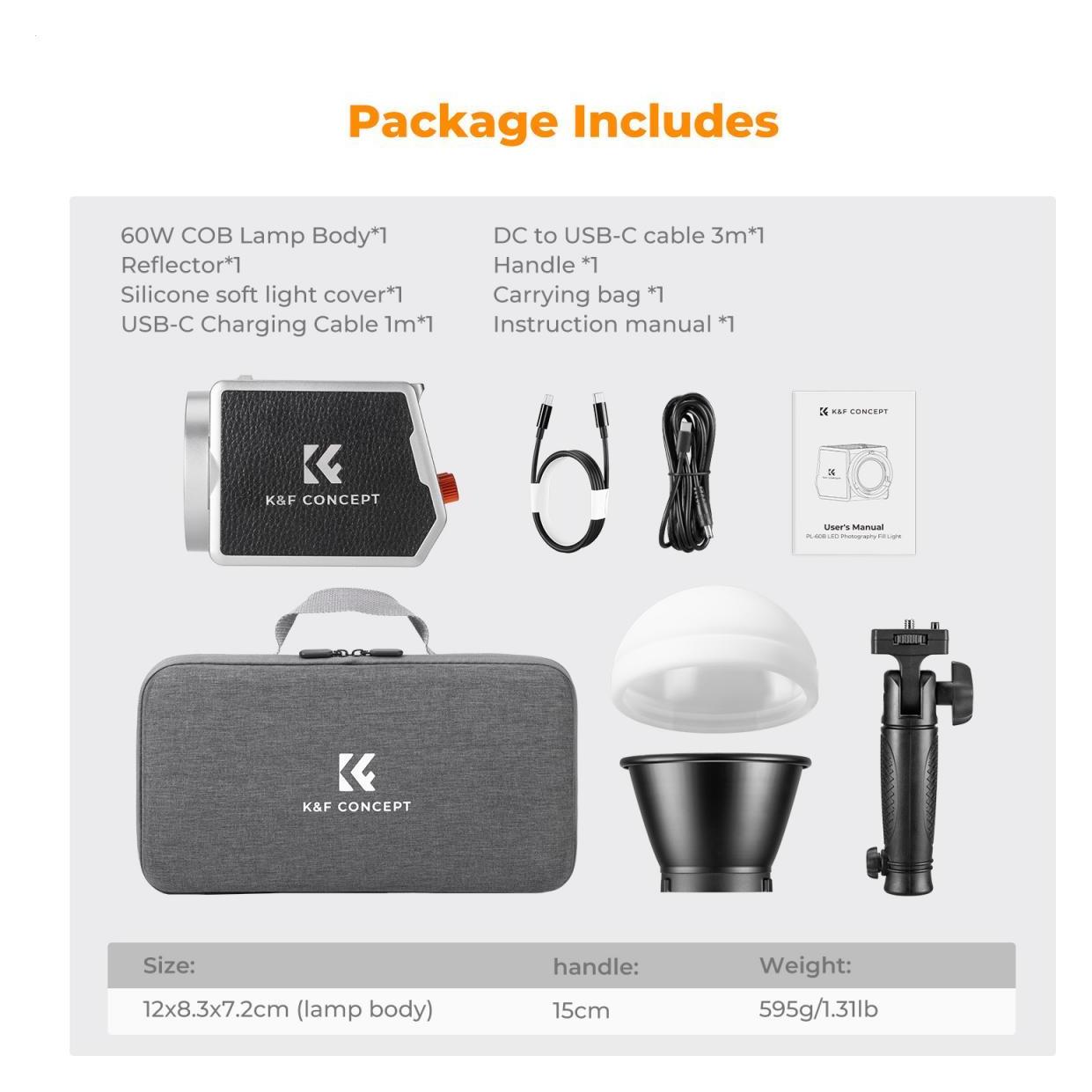 K&F Concept 60W Dual Color Temperature COB Light, Built-in 4500mah battery (Studioleuchte) (KF34.045)