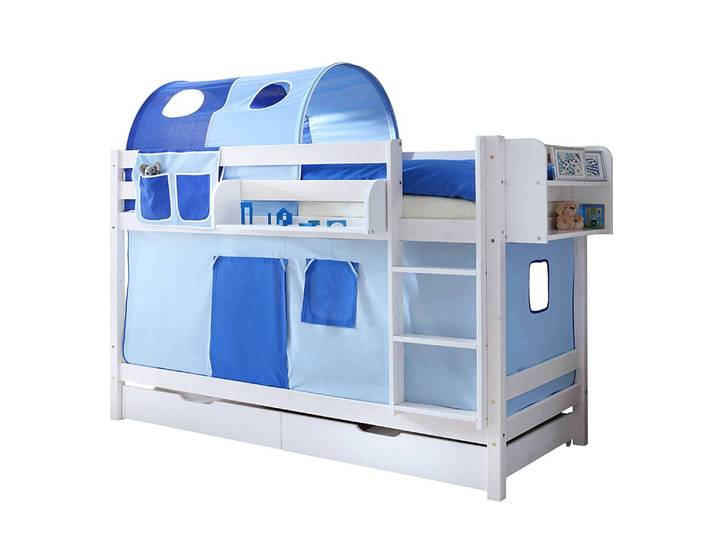 Etagenbett Marcel II 90 x 200cm Blau/Weiß Kiefer massiv - Blau - Basismodell
