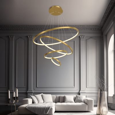 Janet   Modern Hanging Chandelier   Warm White (3000k) / 4 Rings / Black Ash   MOD LIGHTING