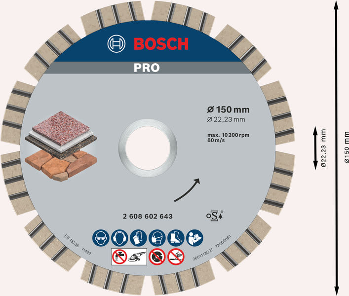 Bosch PRO Stone Diamanttrennscheibe, 150 x 22,23 mm 2608602643
