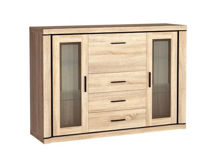 Sideboard Kommode mit Vitrinentüren 157cm mit Beleuchtung in Sonoma Eiche