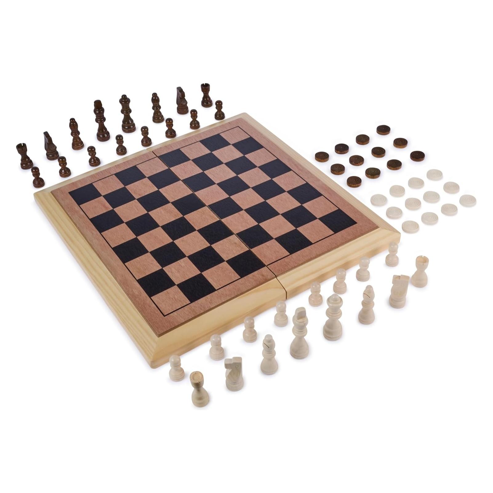 Spin Master KLASSIKER: Schach und Dame aus Holz - Deluxe-Ausführung (76456750)