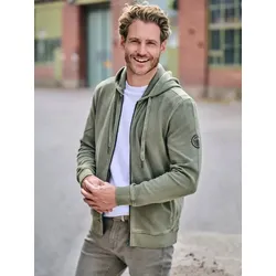 engbers Herren Sweatjacke mit Kapuze Grün regular gestreift Kapuze - S