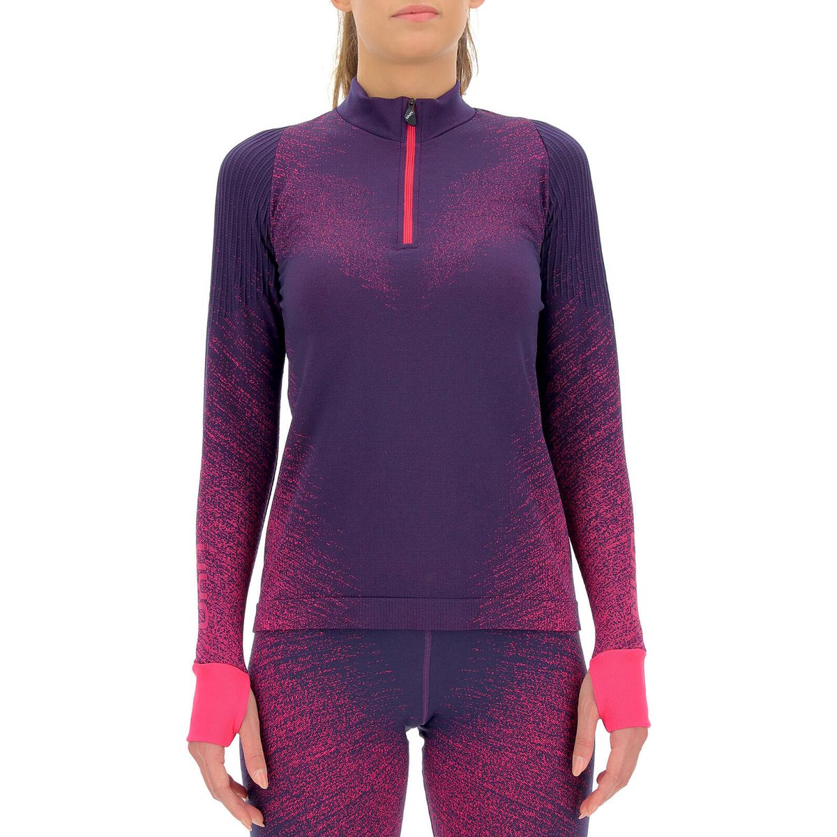 Uyn Woman Running Exceleration Shirt Long SL ZIP UP plum/pink yarrow (V187) L O102124-V187-L