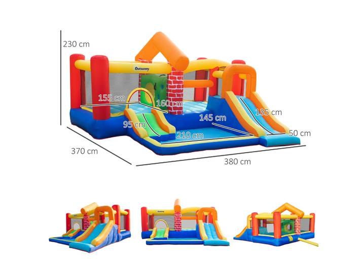 Outsunny Château Gonflable 2 Toboggans + Piscine 380x370x230 cm