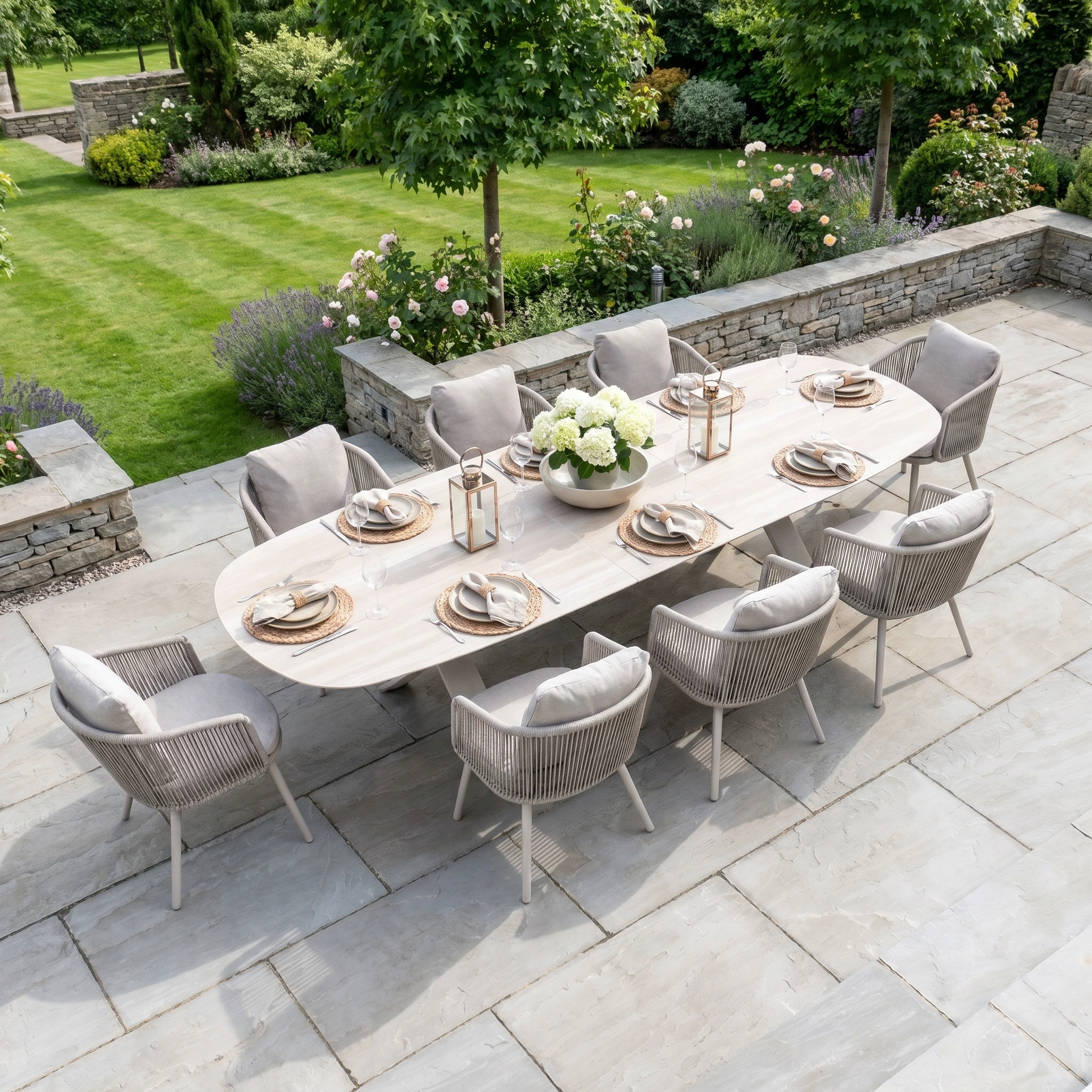 Harbour Lifestyle Dekota 8 Seat Oval Rope Dining Set with Albatross Extending Table in Fawn