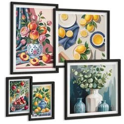 BILDER SET 5er Set - 50x50 cm & 20x30 cm & 40x60 cm Schwarzer Rahmen - Matisses stilvolle Figuren