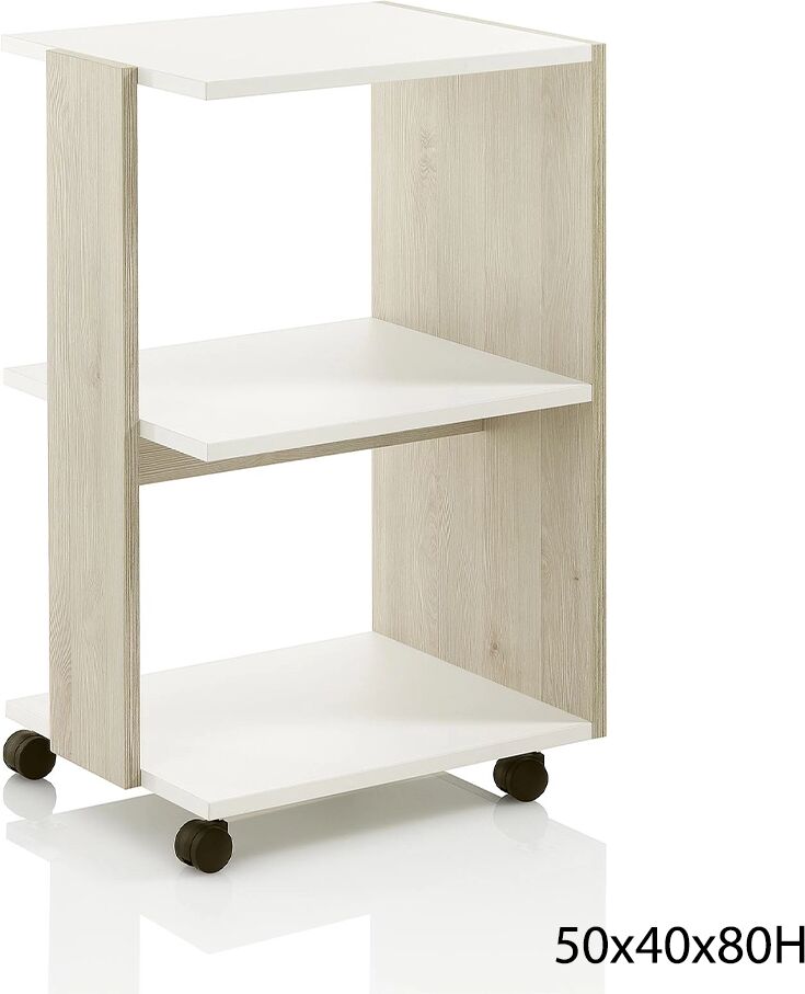 Xanitalia Carrello Trolley con Ruote in Larice Naturale e Laminato Bianco per Centro Estetico e Spa XaniPro