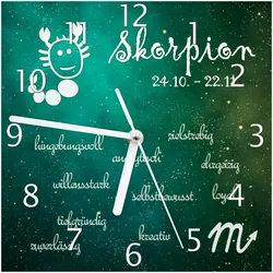 Wallario Uhr 20 x 20 cm, weiße Zeiger Sternzeichen Skorpion