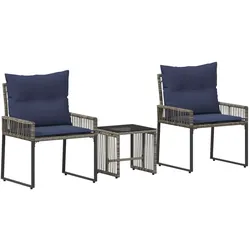 vidaXL Gartenmöbel Set 7 pcs Grau und Marineblau Poly-Rattan