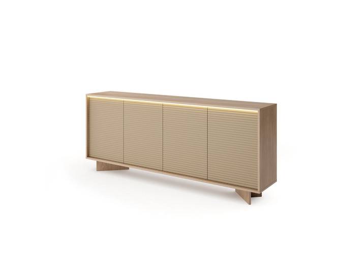 Ravio Sideboard Torsano (Bolivar Natur/Cappuccino, 4 Türen, LED-Beleuchtung, Push-to-Open), Beige, Eichefarben, Holz, Eiche, Rechteckig, 204x84x40 cm, Kleinmöbel, Kommoden, Sideboards