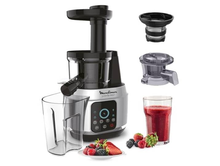 Moulinex - Extracteur de jus Juice & Clean - 150W - Gris Pressoir à froid pour jus\, sorbets et coulis - Technologie EasyClean automatique - 2 vitesses - Pichet 800 ml
