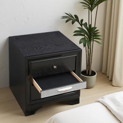 ZWYO HOSIMU "26""L Laminate Nightstand with Three Drawers, Felt-Lined Accessory Drawer, Silver Trim Panel, Nickel Handles Bedside Table"