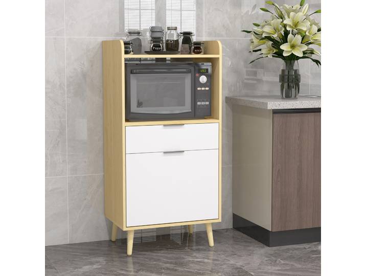 HOMCOM Desserte Cuisine Micro-Ondes Blanc/Naturel 58x40x118cm