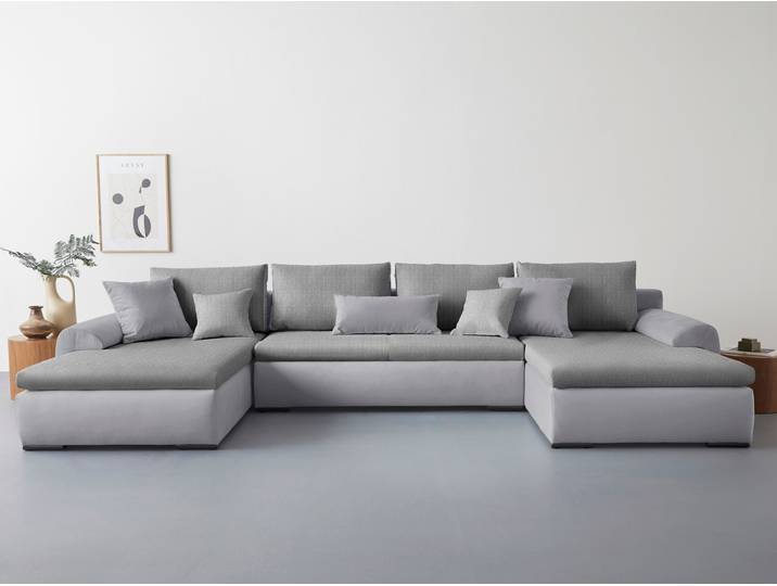 Wohnlandschaft HOME AFFAIRE Win U-Form, B: 366 cm - OTTO. Verlässliche Qualität. , grau, B:366cm H:85cm T:176cm, 100% Polyester, Sofas, Wohnlandschaft, Schlaffunktion, Bettkasten & 5 Zierkissen
